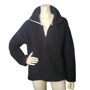 J. CREW  1/4 Zip Black Sherpa Sweater Jacket Size Large